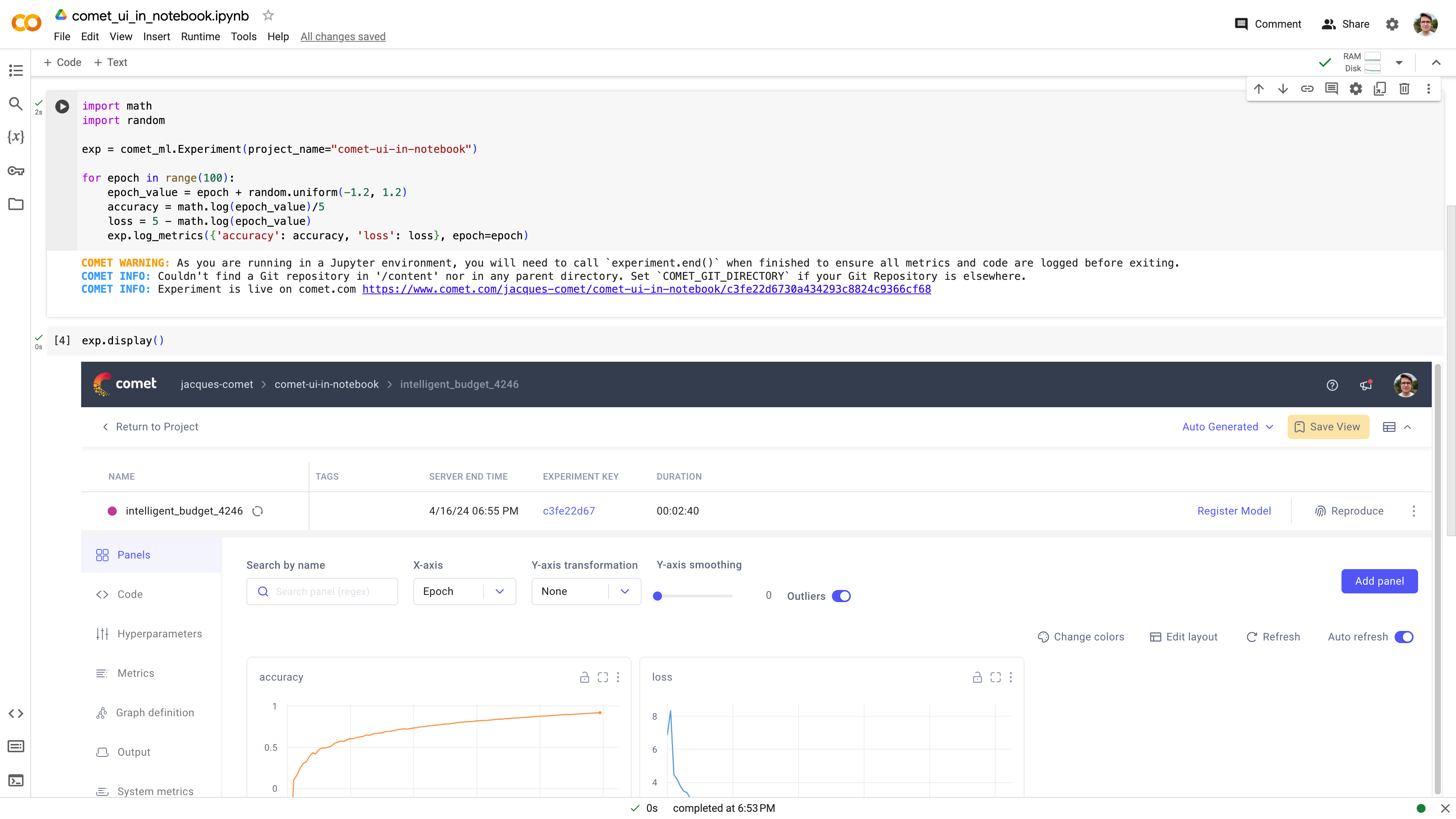 Comet UI in notebook