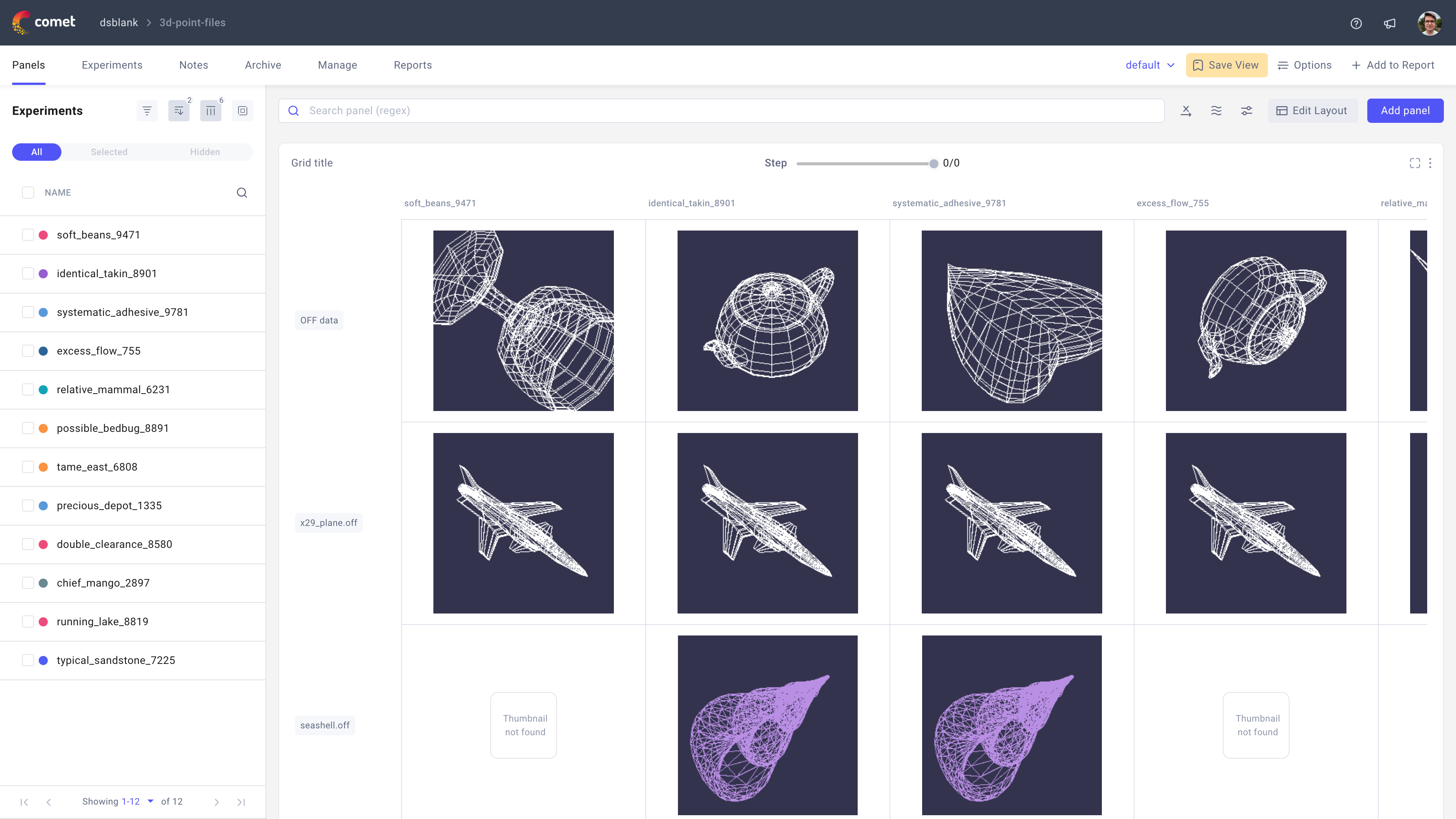 Comet Experiment Management - 3d panel