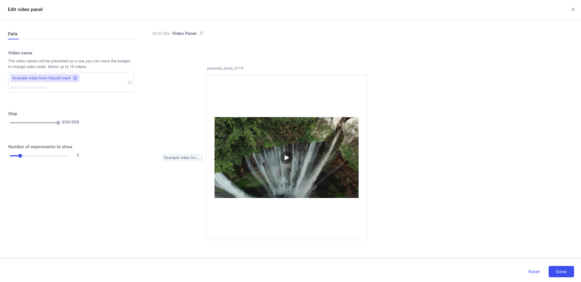 Comet Experiment Management - Video panel