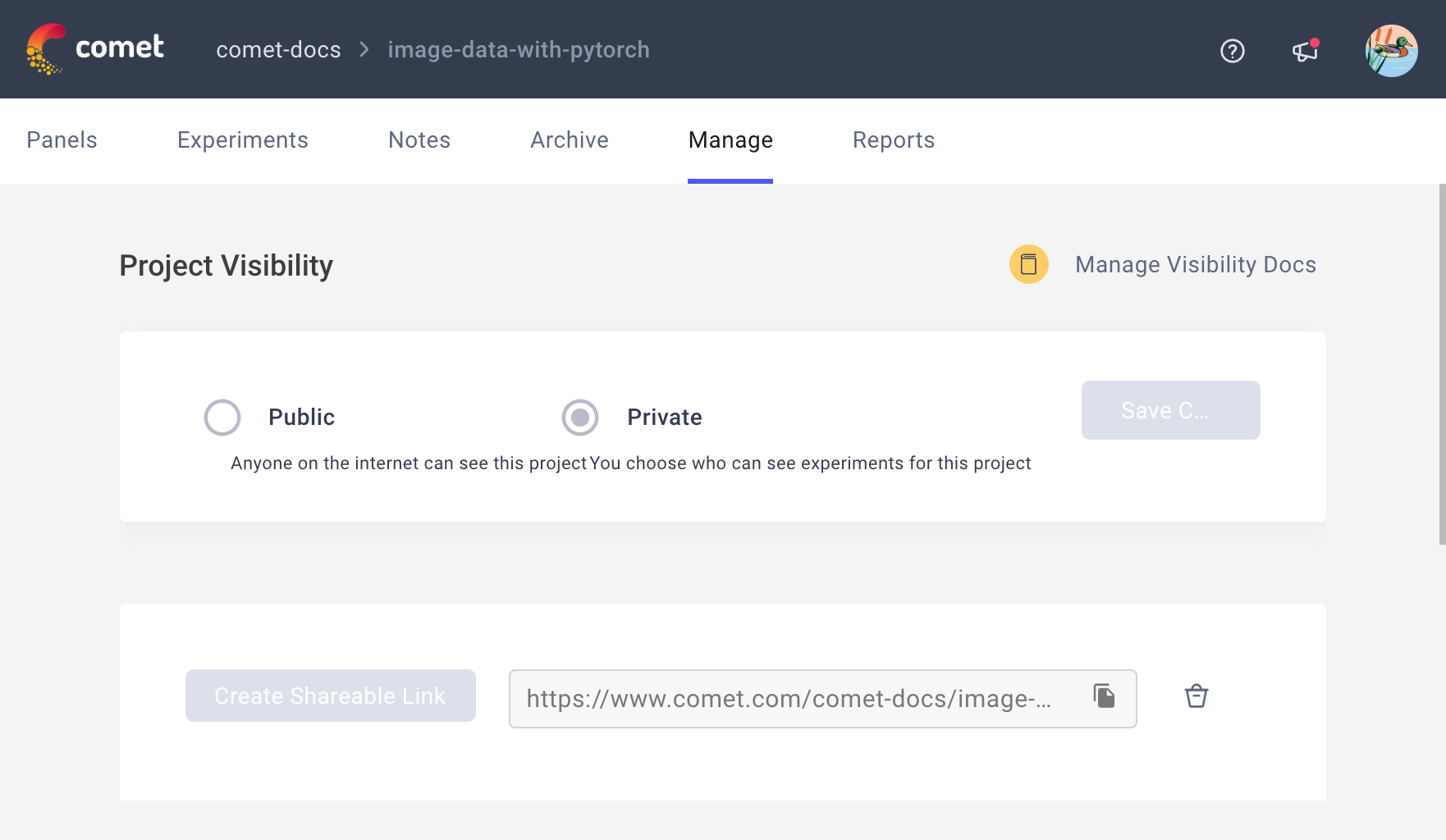 Project visibility settings
